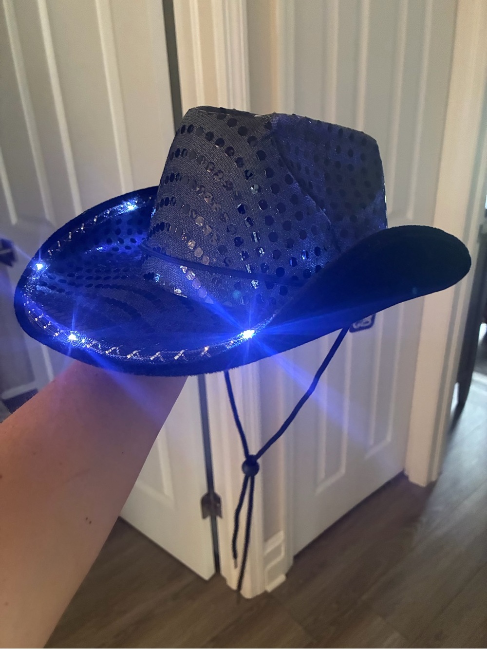 Black LED Cowboy Hat for Men Or Women w Chin Strap Flashing Lights and Sequence